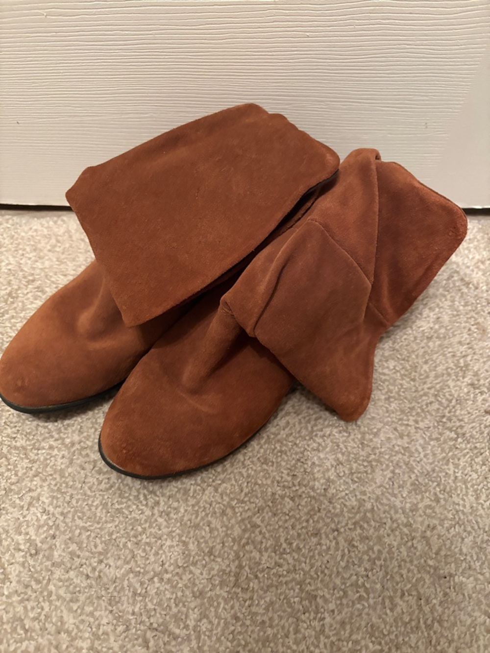 Fold-Over Suede Slouch Boots in Rust Cougar 7